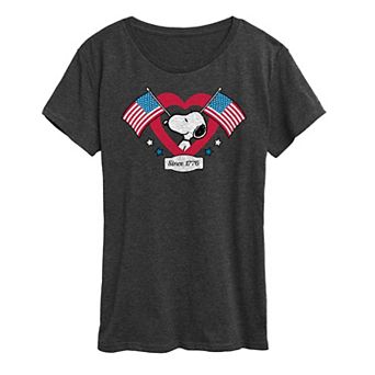 Women's Peanuts Snoopy Since 1776 Flag Heart Graphic Tee