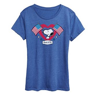 Women's Peanuts Snoopy Since 1776 Flag Heart Graphic Tee