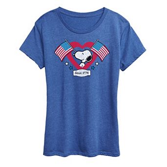 Women's Peanuts Snoopy Since 1776 Flag Heart Graphic Tee