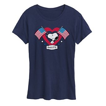 Women's Peanuts Snoopy Since 1776 Flag Heart Graphic Tee