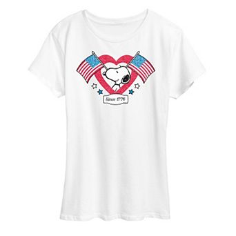 Women's Peanuts Snoopy Since 1776 Flag Heart Graphic Tee