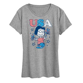 Women's Peanuts Marcie Pom Pom USA Graphic Tee