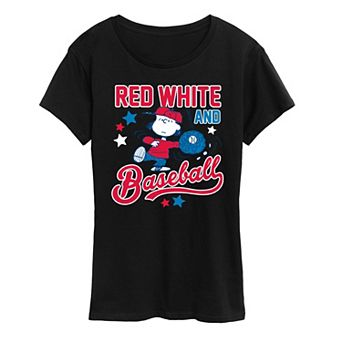 Women's Peanuts Lucy Red White Baseball Graphic Tee