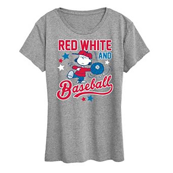 Women's Peanuts Lucy Red White Baseball Graphic Tee