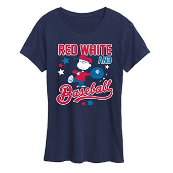 Women's Peanuts Lucy Red White Baseball Graphic Tee