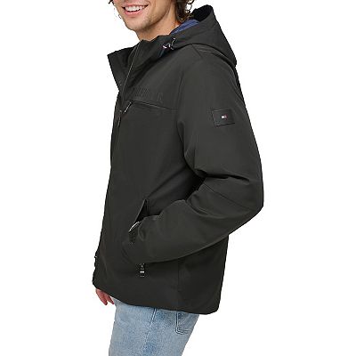 Men s Tommy Hilfiger Flex Tech Hooded Rain Jacket Size Small Navy