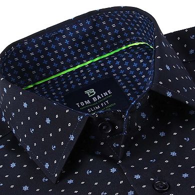 Tom Baine Slim Fit Performance Short Sleeve Geometric Button Down