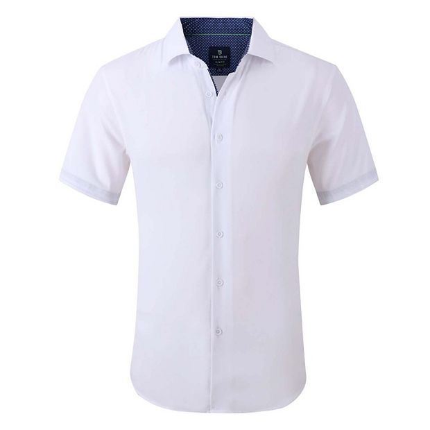 mens slim fit short sleeve dress shirts Tom Baine Men's Slim Fit Short Sleeve Performance Button Down Dress Shirt White Size X-Large main image 0