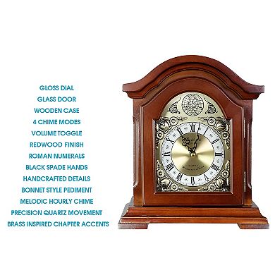 Bedford Clock Collection Redwood Mantel Clock With Chimes
