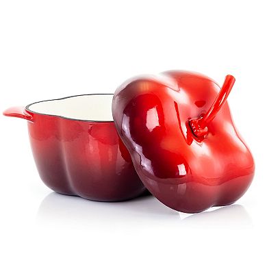 MegaChef Pro Pepper Shaped 3 Quart Enameled Cast Iron Casserole in Red