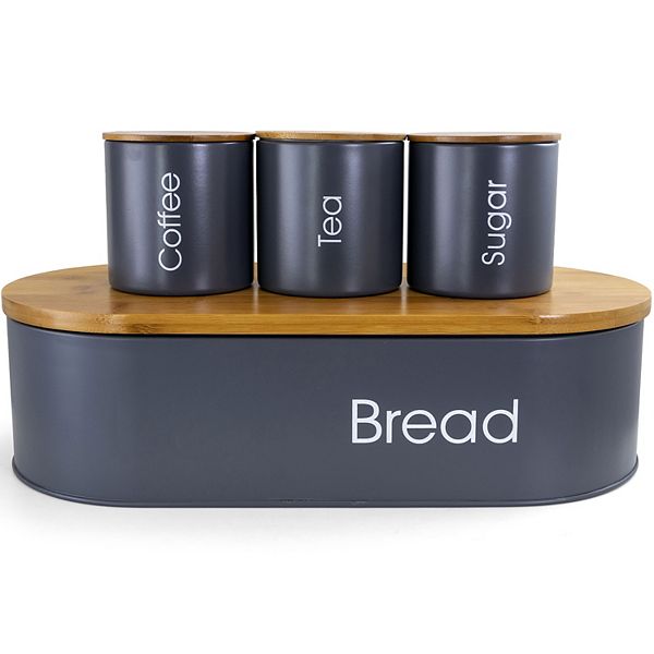 MegaChef Pro Wood Kitchen Countertop 4 Piece Metal Bread Basket and