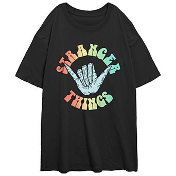 Juniors' Stranger Things Demogorgon Shaka Wave Oversized Graphic Tee