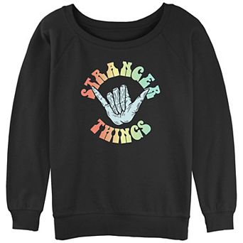 Juniors' Stranger Things Demogorgon Shaka Wave Graphic Slouchy Terry Pullover