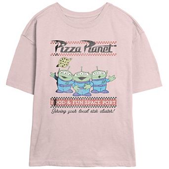 Juniors' Stranger Things Pizza Planet Food And Fun Skimmer Graphic Tee