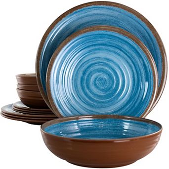 Elama RippLED Tides 12 pc Lightweight Melamine Dinnerware Set