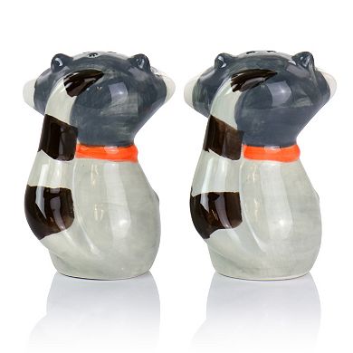 Gibson Home Woodland Raccoon 2 Piece Hard Dolomite Salt and Pepper Set