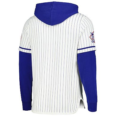 Men's '47 White Chicago Cubs Pinstripe Double Header Pullover Hoodie