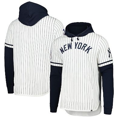 Men's '47 White New York Yankees Pinstripe Double Header Pullover Hoodie