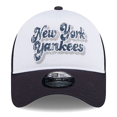 Women's New Era White/Navy New York Yankees Throwback Team Foam Front A-Frame Trucker 9FORTY Adjustable Hat