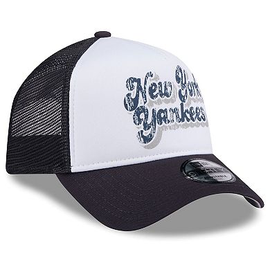 Women's New Era White/Navy New York Yankees Throwback Team Foam Front A-Frame Trucker 9FORTY Adjustable Hat