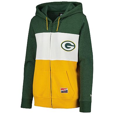 Women's New Era Green Green Bay Packers Color-Block Full-Zip Hoodie