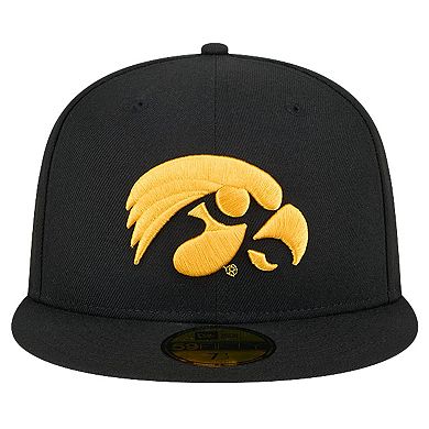 Men's New Era Black  Iowa Hawkeyes Throwback 59FIFTY Fitted Hat