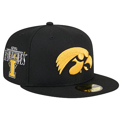Men's New Era Black  Iowa Hawkeyes Throwback 59FIFTY Fitted Hat