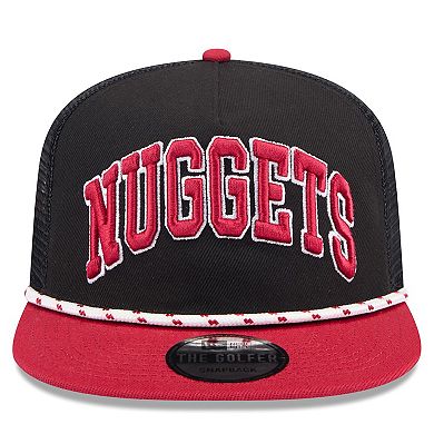 Men's New Era Black/Crimson Denver Nuggets Throwback Team Arch Golfer Snapback Hat