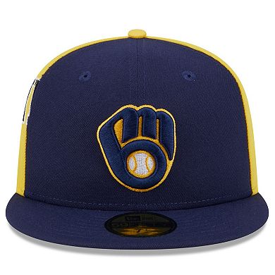 Men's New Era Navy/Gold Milwaukee Brewers Gameday Sideswipe 59FIFTY Fitted Hat
