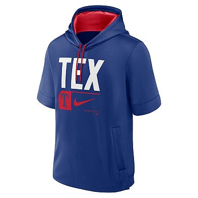 Men's Nike Royal Texas Rangers Tri Code Lockup Short Sleeve Pullover Hoodie