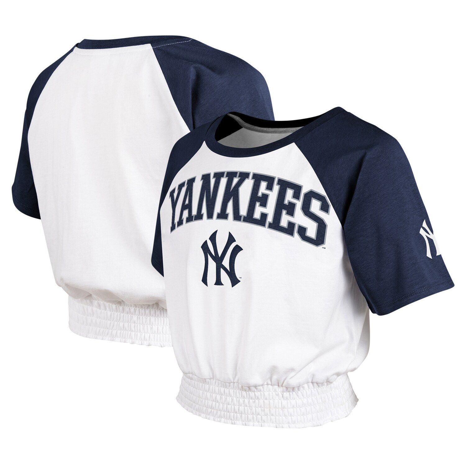 T-shirt à manches raglan à couleurs contrastées des New York Yankees pour femmes, bleu marine, grandes tailles