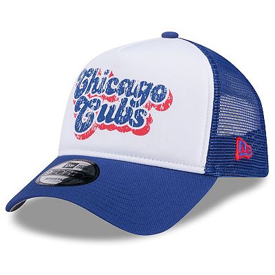 Women s New Era White Royal Chicago Cubs Throwback Team Foam Front A Frame Trucker 9FORTY Adjustable
