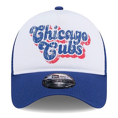 Women's New Era White/Royal Chicago Cubs Throwback Team Foam Front A-Frame Trucker 9FORTY Adjustable Hat