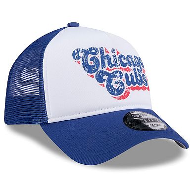 Women's New Era White/Royal Chicago Cubs Throwback Team Foam Front A-Frame Trucker 9FORTY Adjustable Hat