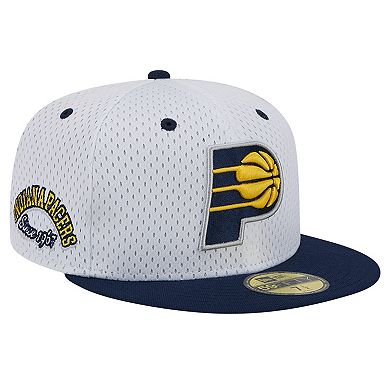 Men's New Era White/Navy Indiana Pacers Throwback 2Tone 59FIFTY Fitted Hat
