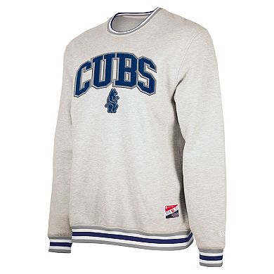 Men's New Era Heather Gray Chicago Cubs Throwback Classic Pullover Sweatshirt