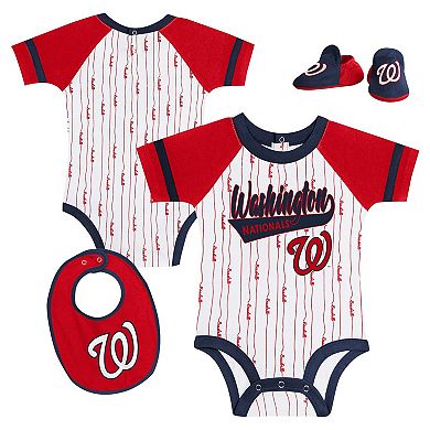 Newborn & Infant White Washington Nationals Base Hitter Bodysuit, Bib & Bootie Set