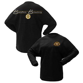 Women's Fanatics Branded Black Boston Bruins 100th Anniversary Sparkle Spirit Jersey T-Shirt