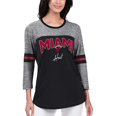 Women's G-III 4Her by Carl Banks Black Miami Heat Play the Game Three-Quarter Sleeve T-Shirt