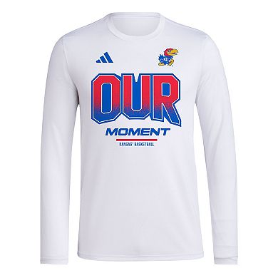 Unisex adidas White Kansas Jayhawks 2024 On-Court Bench Our Moment Long Sleeve T-Shirt