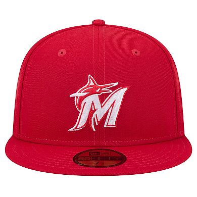 Men's New Era Red Miami Marlins White Logo 59FIFTY Fitted Hat
