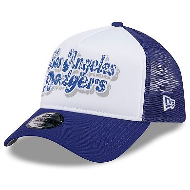 Women's New Era White/Royal Los Angeles Dodgers Throwback Team Foam Front A-Frame Trucker 9FORTY Adjustable Hat