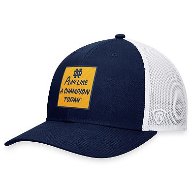 Men's Top of the World Navy/White Notre Dame Fighting Irish Play Like A Champion Today Patch Trucker Adjustable Hat