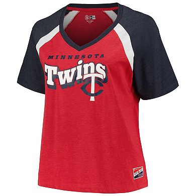Women's New Era Red Minnesota Twins Plus Size Raglan V-Neck T-Shirt