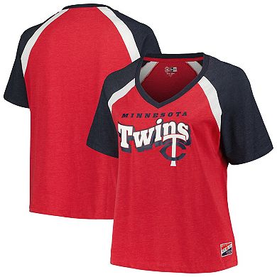 Women's New Era Red Minnesota Twins Plus Size Raglan V-Neck T-Shirt