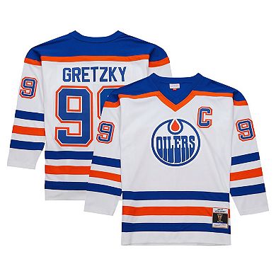 Men's Mitchell & Ness Wayne Gretzky White Edmonton Oilers  1986/87 Blue Line Player Jersey
