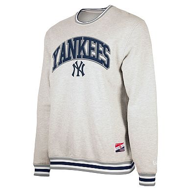 Men's New Era Heather Gray New York Yankees Throwback Classic Pullover Sweatshirt