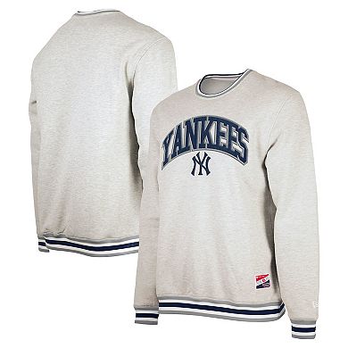 Men's New Era Heather Gray New York Yankees Throwback Classic Pullover Sweatshirt