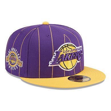 Men's New Era Purple/Gold Los Angeles Lakers Pinstripe Two-Tone 59FIFTY ...