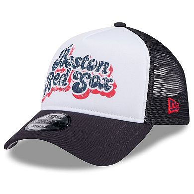 Women's New Era White/Navy Boston Red Sox Throwback Team Foam Front A-Frame Trucker 9FORTY Adjustable Hat